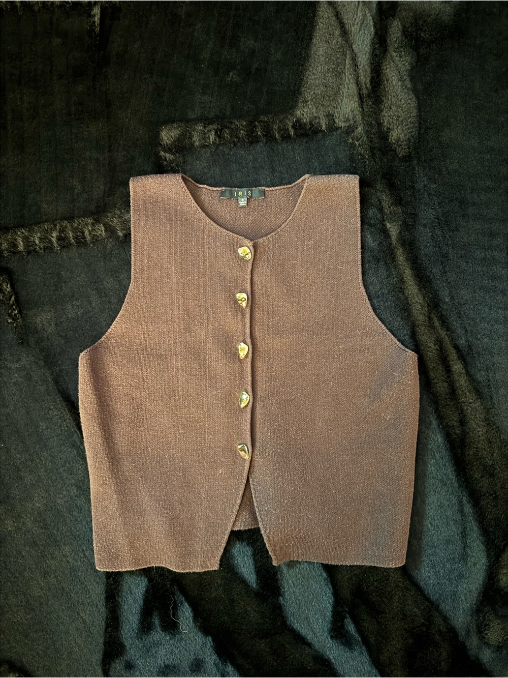 iris Brown Sleeveless Knit Button-Up Vest